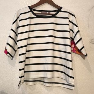 Evolution by Cyrus Striped with Floral Sleeve Top.